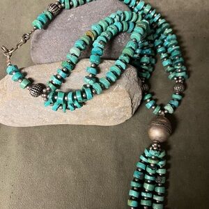 Turquoise Beaded Necklace with Silver Accents